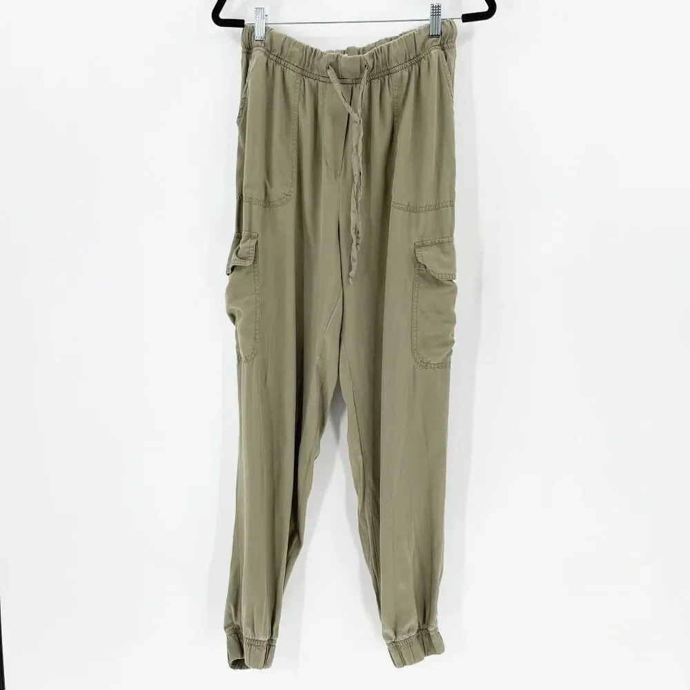 Japna Cargo Jogger Pants Womens Size L Army Green High Waist Drawstring‎ Tapered